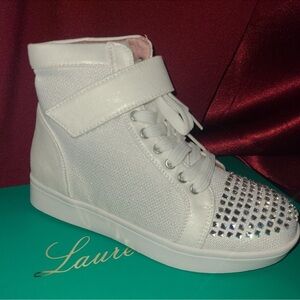 Lauren Lorraine Champ-Y White High Top Sneakers with Rhinestone - Women’s Size 5